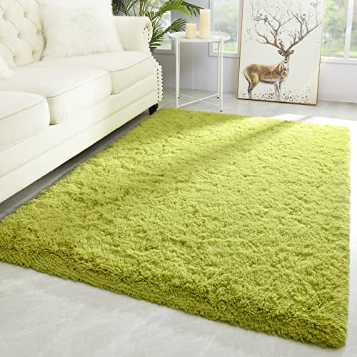 Merelax Modern Soft Fluffy Large Shaggy Rug for Bedroom Livingroom Dorm Kids Room Indoor Home Decorative, Non-Slip Plush Furry Fur Area Rugs Comfy Nursery Accent Floor Carpet 4'x6' Green - 4 x 6 Feet - Green