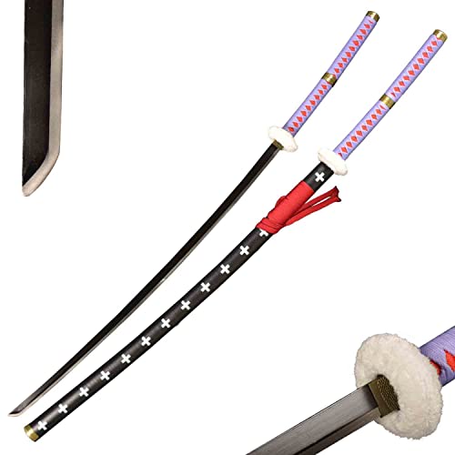 IM-SMELTER Cosplay Anime Samurai Katana:Death Surgeon Trafalgar D Water Law Sword,Stainless Steel Blade,Kikoku Sword,41 inch/55inch,Red-Yellow/Black-White/Purple-Red - Purple-Red(55inches