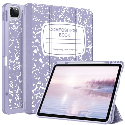 Fintie Case for iPad Pro 12.9-inch 6th Generation 2022, [Built-in Pencil Holder] Slim Soft TPU Protective Cover with Auto Wake/Sleep, Also Fit iPad Pro 12.9" 5th & 4th & 3rd Gen, Lilac - Z-Composition Book Lilac
