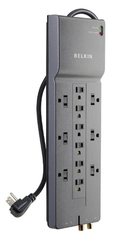 Belkin Power Strip Surge Protector - 12 AC Multiple Outlets & 8 ft Long Flat Plug Heavy Duty Extension Cord for Home, Office, Travel, Computer Desktop, Laptop & Phone Charging Brick (3,940 Joules) - 1 Pack