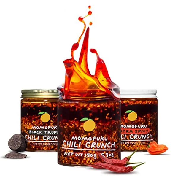 Momofuku Chili Crunch Variety Pack by David Chang, 3 Pack (5.5 Ounces Each), Chili Oil with Crunchy Garlic and Shallots, Spicy Chili Crisp Sauce or Ramen Topping - Chili Crunch Variety Pack - 5.3 Ounce (Pack of 3)
