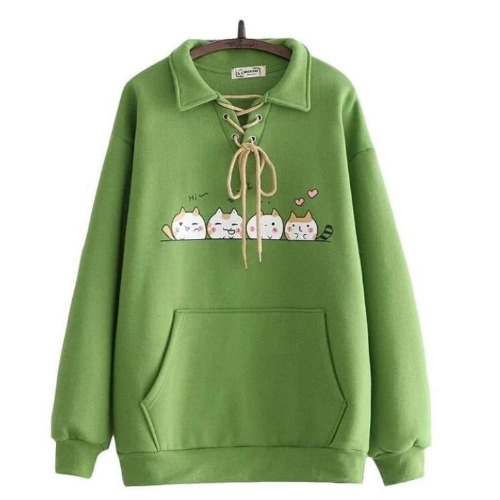 Kitten Line Up Sweater - Green