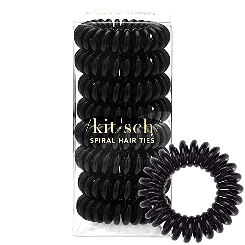 Kitsch Spiral Hair Ties for Women - Waterproof Ponytail Holders for Teens | Stylish Phone Cord Hair Ties & Hair Coils for Girls | Coil Hair Ties for Thick Hair & Thin Hair, 8 Pcs (Black) - 8 Count (Pack of 1) - Black