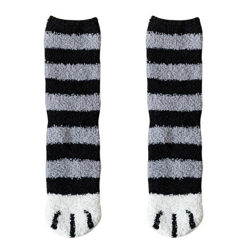 Warm Cat Paw Socks, Fuzzy Kawaii Winter Claw Socks, Thick Coral Fleece Sleeping Socks - 1 x Bar Black