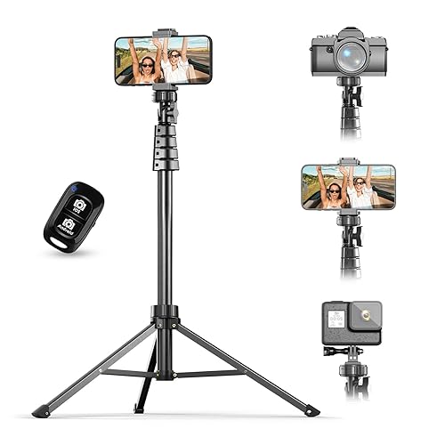 UBeesize 62" Phone Tripod & Selfie Stick, Camera Tripod Stand with Wireless Remote and Phone Holder,Compatible with iPhone Android Phone, Perfect for Selfies/Video Recording/Live Streaming Black - Black - 62in
