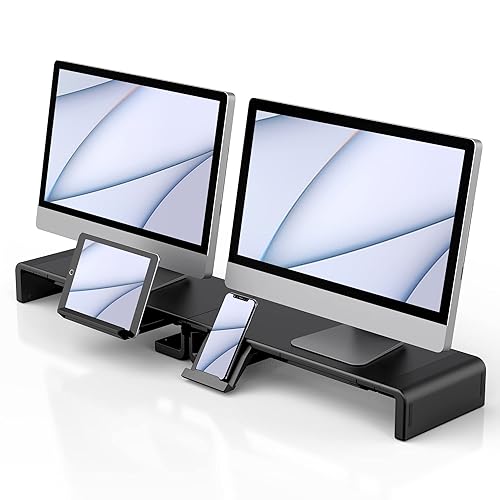 2 Pack Computer Monitor Stand, Klearlook Foldable Monitor Stand Riser, Height Adjustable Computer Stand, Monitor Riser Stand with Storage Drawer & Tablet Phone Stand for Computer, Desktop, Laptop (Black) - Black 2 Pack
