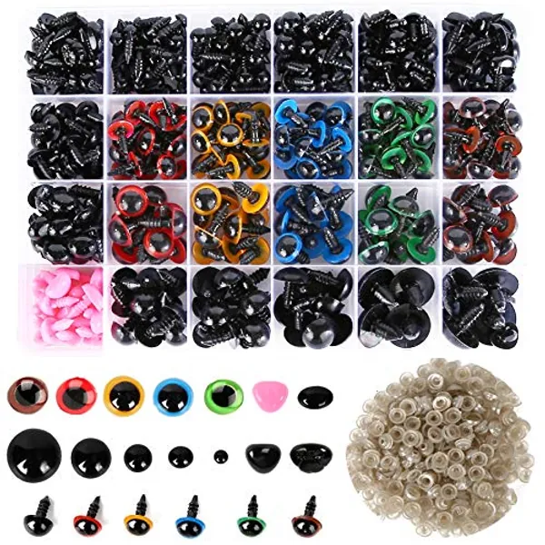 Safety Eyes 796pcs Plastic Safety Eyes and Noses, 6-20mm Black Craft Doll Eyes with Washers Assorted Sizes Bear Nose for Plush Animal Crochet Bear Toys Crafts Making - brown