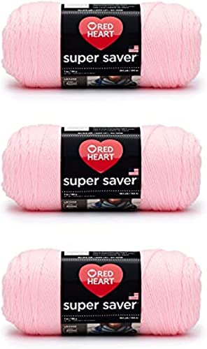 Red Heart Super Saver Baby Pink Yarn - 3 Pack of 198g/7oz - Acrylic - 4 Medium (Worsted) - 364 Yards - Knitting/Crochet - Baby Pink - 3-pack - Solid