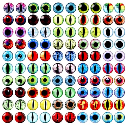 100 Pcs 10 mm Dragon Eye Covered Mixed Style Dragon Eyes Mixed Style Glass Cabochons for Jewelry Making Cameo Pendant Animal Doll Settings for Jewelry Making DIY Crafts