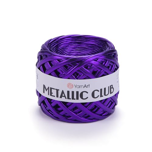YarnArt Metallic Club Yarn Super Bulky T-Shirt Yarn 100% Polyester Yarn 6.35 oz / 180 gr, 60 yrds / 55 Meters, Shiny Colors, Handbag Yarn, Rug, Chic Night bah Yarn, Crochet Bag Yarn (8120) - 8114