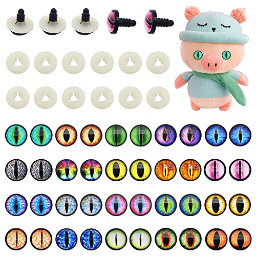 10mm 20 Pairs Safety Eye Dragon Doll Eyes for Stuffed Animal Repair Making with Washer Craft Slit Pupil Cat Snake Eyes Amigurumi Crochet Toy - 10mm