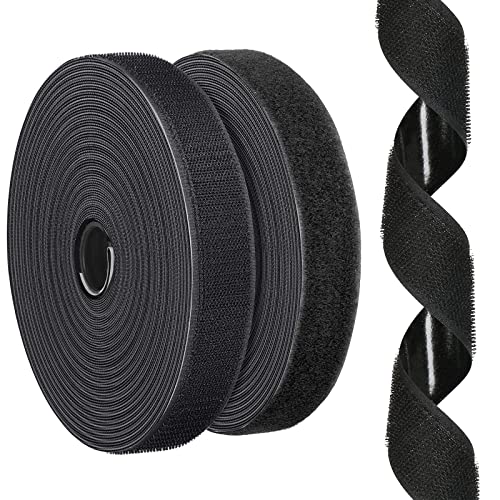 1 Inch x 11.5 Ft Strips with Adhesive, Nylon Self Adhesive Heavy Duty Strips, Double Sided Sticky Back Fastener Roll Tape for Home Office School Car and Crafting Organization Black - Black - 11.5 Ft