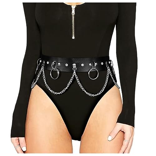 JASGOOD Punk Black Waist Chain Belt Women Leather Rave Body Goth Accessories Jewelry for Girls - A-black - Suit for Waist Size: 27''-33''