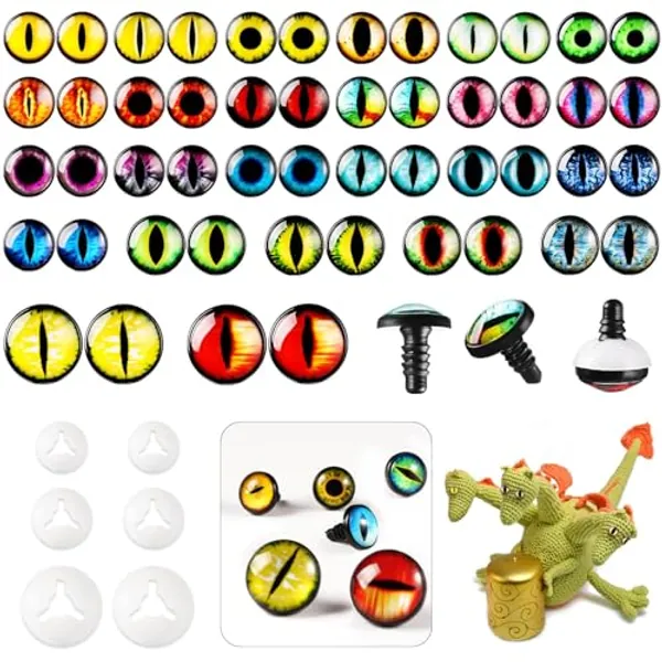 MUCUNNIA 50pcs 16mm Safety Eyes for Amigurumi with Washer Dragon Safety Eyes Crochet Doll Cat Safety Eyes for Stuffed Animals Eyes for Clay Halloween DecorationsToy Craft Crochet Toy - 16-24mm