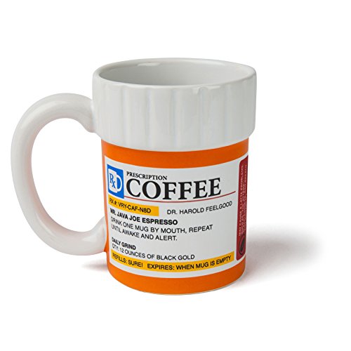 BigMouth Inc. Coffee Mug with A Fun Prescription, Cute Mugs, for Coffee Lovers, White - White