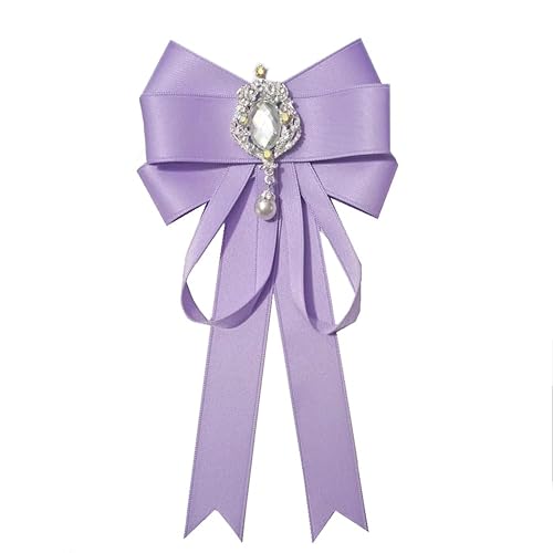 JKQBUX Bowknot Rhinestone Ribbon Bow Brooch Pre-Tied Bow tie for Women Neck Tie Wedding Party Christmas Gifts Ceremony - Purple