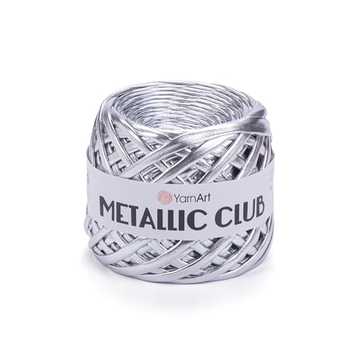 YarnArt Metallic Club Yarn Super Bulky T-Shirt Yarn 100% Polyester Yarn 6.35 oz / 180 gr, 60 yrds / 55 Meters, Shiny Colors, Handbag Yarn, Rug, Chic Night bah Yarn, Crochet Bag Yarn (8120) - 8102