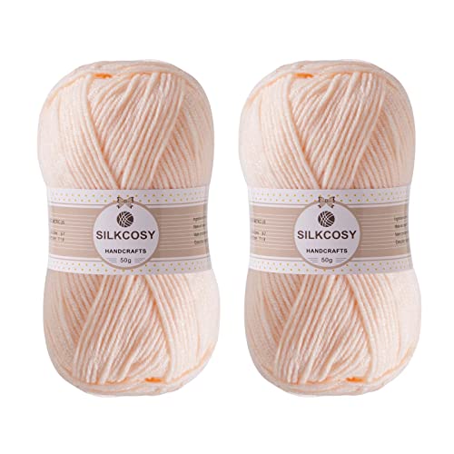 2 Pcs Crochet Yarn, Feels Soft 280 Yards Assorted Colors 4ply Acrylic Yarn,Yarn for Crochet & Hand Knitting-Skin Color - Skin color