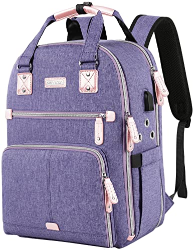 Crochet Bag, Knitting Bag Backpack and Totes Organizer with USB Charging Port, Large Yarn Storage Tote Bag - Purple