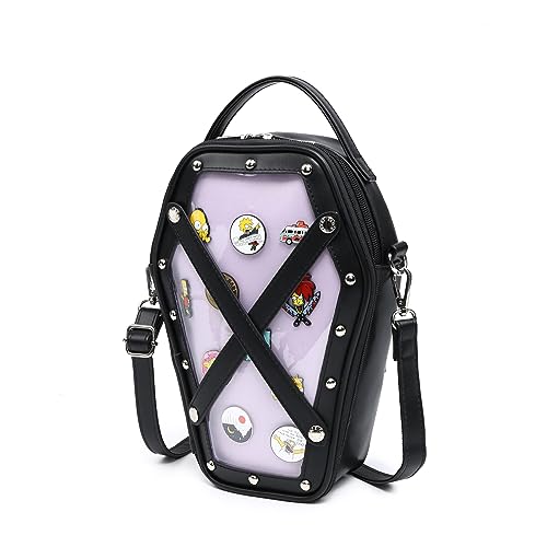 CHERRY SAUCE Ita Bag Backpack Gothic Coffin Shape Fashion Purses and Handbags Halloween JK Bags Detachable Cross Straps - B-black Purple