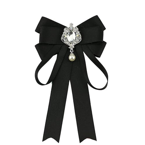 JKQBUX Bowknot Rhinestone Ribbon Bow Brooch Pre-Tied Bow tie for Women Neck Tie Wedding Party Christmas Gifts Ceremony - Black
