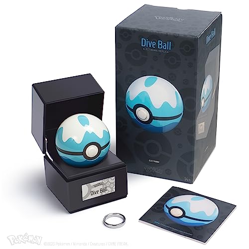 The Wand Company Dive Ball Authentic Replica - Realistic, Electronic, Die-Cast Poké Ball with Display Case Light Features – Officially Licensed by Pokémon