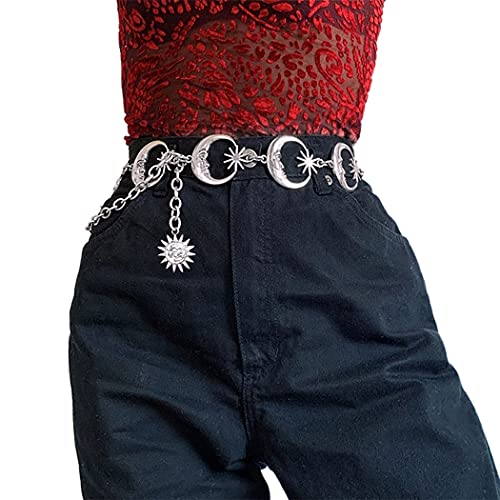Navoky Moon Star Metal Waist Chain Sun Pendant Belly Belt Body Chains Jewelry Accessories for Women and Girls - Silver-Moon