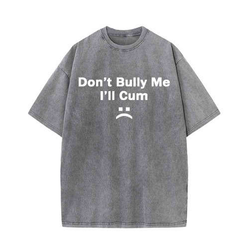 Colorful Don’t Bully Me I’ll Cum Vintage Washed T-shirt - Gray / S (Bust 104 cm)