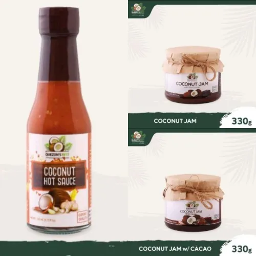 QUEZON'S BEST Coconut Jam and Coconut Jam w/ Cacao and Coconut Hot Sauce