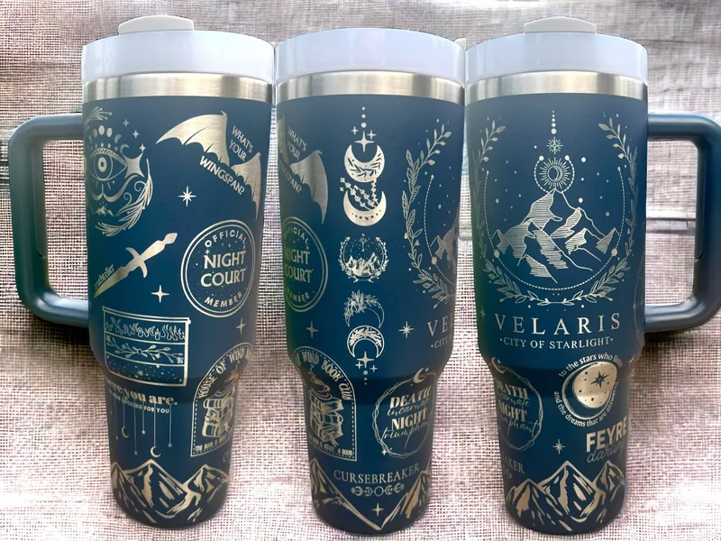 40 oz Velaris Tumbler with Handle, ACOTAR merch,City of Starlight gift-Laser engraved insulated stainless steel (hot and cold) smut book mug