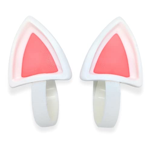 BeamTeam3D Cat Ears for Headphones - Cat Ear Headphone Attachment in Various Colors with Self Fastener - Cat Ears Headphone for Gamers and Streamers and Cosplayers (Set of 2) (White/Pink) - White/Pink