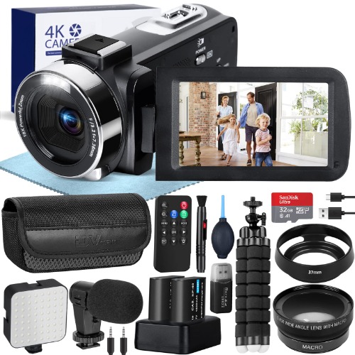 4K 60FPS Camcorder, 48MP Camcorder Video Camera, UHD Mini Camera Vlogging Kit, Vlogging Camera 18X Digital Zoom. Camcorder With Flip Screen. WIFI & Remote Camera - Black
