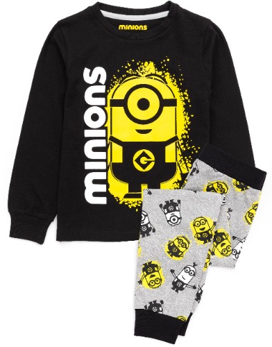 Minions Pyjamas For Boys | Kids Movie Stuart Long Sleeve Top & Grey Bottoms Pjs | Despicable Me Characters Merchandise Gifts