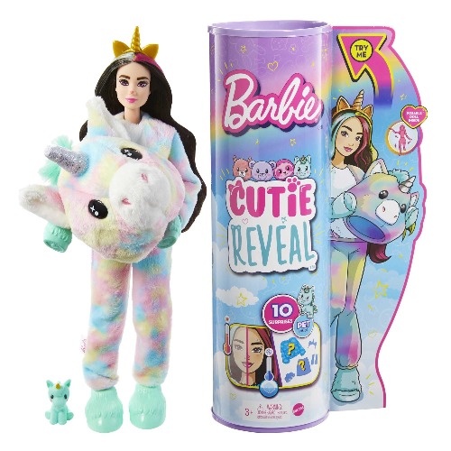 Barbie Cutie Reveal Fantasy Series Doll with Unicorn Plush Costume & 10 Surprises Including Mini Pet & Color Change, Gift for Kids 3 Years & Older