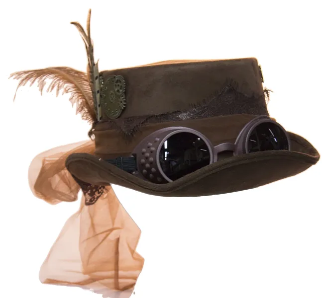 Deluxe Velvet 4.25 Inch Steampunk Top Hat with Removable Goggles