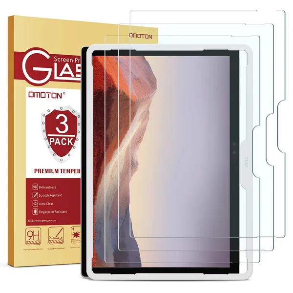 OMOTON [3-Pack] Screen Protector for Surface Pro 7 Plus 7 6 5 4 [12.3 Inch] - Tempered Glass/Guide Frame/Scratch Resistant (NOT for Surface Pro 8)