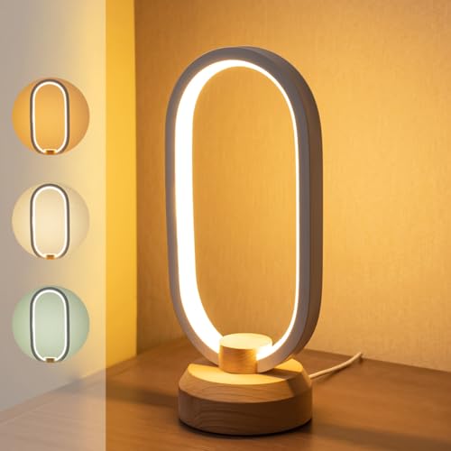 BASRAE Small LED Table Lamp,Modern Nightstand Lamps,Oval Bedside Lamp,White Table Light,3 Colour Changing Desk Lamp,Dimmable Wood Warm Lights for Bedroom Living Room Kids Room Home,5 brightness levels - TYYS 3-colour