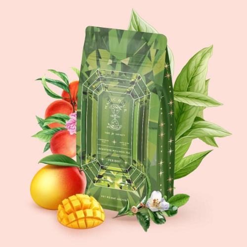 Peridot: Green Guayusa Oolong Mango-Peach Tea | Luxe Pouch (60-75 Cups-Refill your Jar)