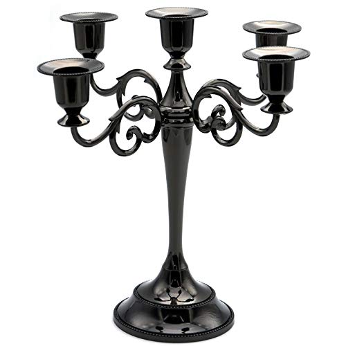 5-Candle Metal Candelabra Candlestick Holders 10.6 inch Tall Candle Holder Wedding Event Candelabra Candle Stand (Black Candelabra) - Black