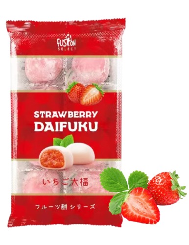 Fusion Select Japanese Mochi Fruit Daifuku Japanese Desert Sweet Rice Cake Fruit Mochi Daifuku 240g/ 8.46oz (Lemon Flavor, 8.46 Ounce) - Strawberry Flavor 8.46 Ounce (Pack of 1)
