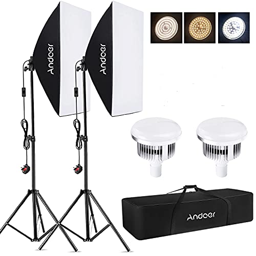Softbox Photography Lighting Kit, 85W LED Light * 2 + 50x70cm Softbox * 2 + 2M Light Stand * 2 + Remote Control * 2 + Carry Bag * 1 for Studio Portrait Product Photo Video, (2 sets)