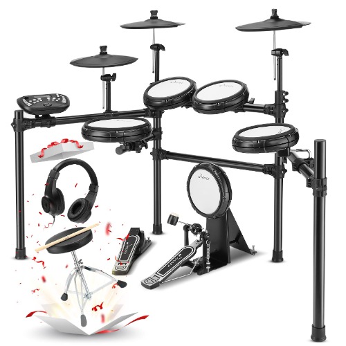 Donner DED-400 Electric Drum Set, Quiet Electronic Drum Kit for Adults with 400 Sounds, Electronic Drum set for Profession with Hammer Kick Drum Pedal, More Stable Steel Support Set - 400 sounds/5 Drums&3 Cymbals/W throne & headphone