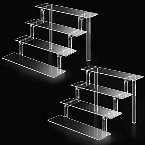 Kcrystenia Acrylic Display Stands Risers, 9” Perfume Organizer Clear Display Shelf 4 Tier Acrylic Perfume Stand, Acrylic Risers for Display Decorative Perfume Makeup Nail Polish Dessert (2 Pack) - 9x6 inch, 2 Pack