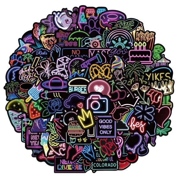 100PCS Neon Style Signs Stickers Cute Laptop Decal Waterproof Sticker Game Room Decor