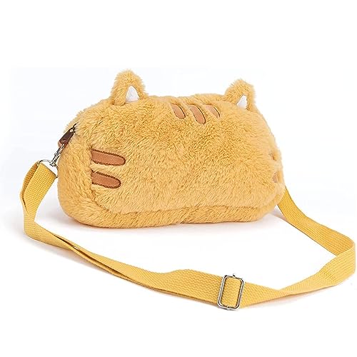 GeekShare Plüschtasche mit niedlicher Fetter Katze und Schultergurt, Cartoon-Umhängetasche, Tragetasche, kompatibel mit Nintendo Switch/OLED und anderem kleinen Zubehör