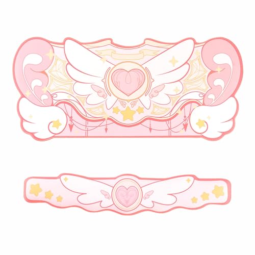 GeekShare Kawaii Mauspad-Handgelenkauflage-Stützset – rutschfeste Gummiunterseite, Schreibtischunterlage und Memory-Schaum-Handgelenkauflage für Tastatur und Maus – Star Wings-Serie - Rosa
