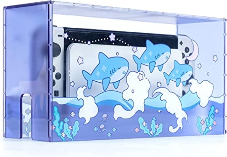 GeekShare Cute Shark Acryl Clear Dust Display Box Cover für Switch/OLED Dock, wasserdichte Schutzhülle kompatibel mit Nintendo Switch/OLED Ladedock Zubehör