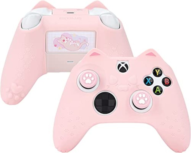 GeekShare Cat Paw Controller Skin für Xbox One, rutschfeste Silikonhülle, kompatibel mit Xbox One S/X Controller mit 2 Cat Paw Daumengriffkappen, Pink - Rosa