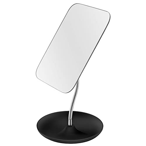 LFOYOU Table Vanity Mirror with Stand - Makeup Mirror for Desk - Adjustable Flexible Gooseneck, 360°Rotation Folding Portable Bathroom Shaving Cosmetic Mirror Square - Black