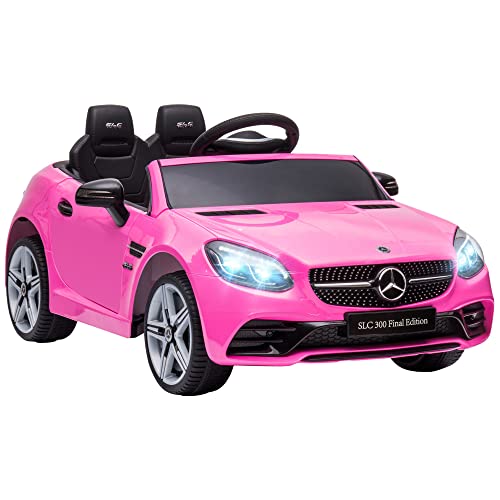 HOMCOM AIYAPLAY Benz SLC 300 Licensed 12V Kids Electric Ride On Car with Parental Remote Two Motors Music Lights Suspension Wheels for 3-6 Years Pink - Pink